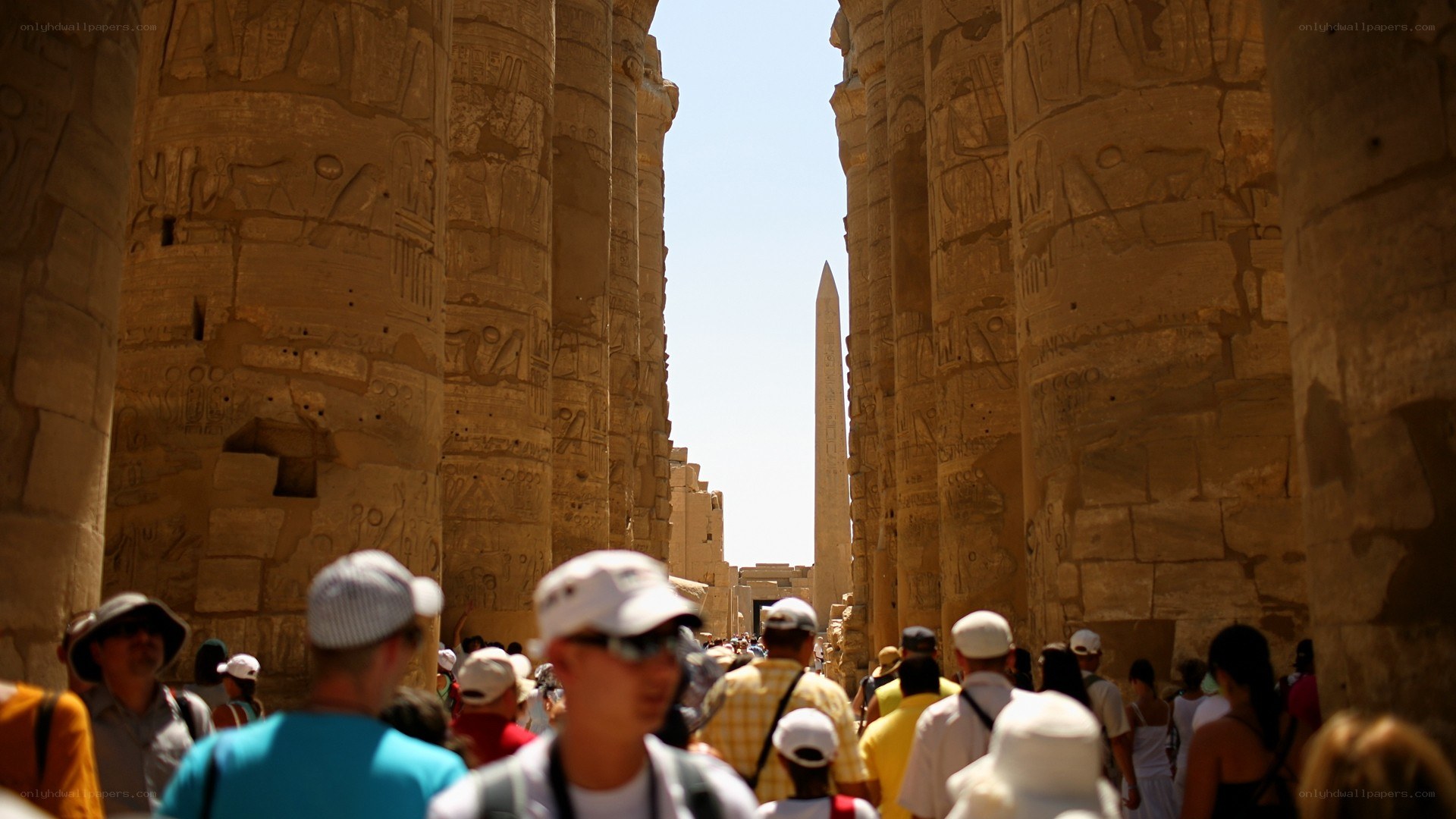 Tourists at ancient Egyptian temple