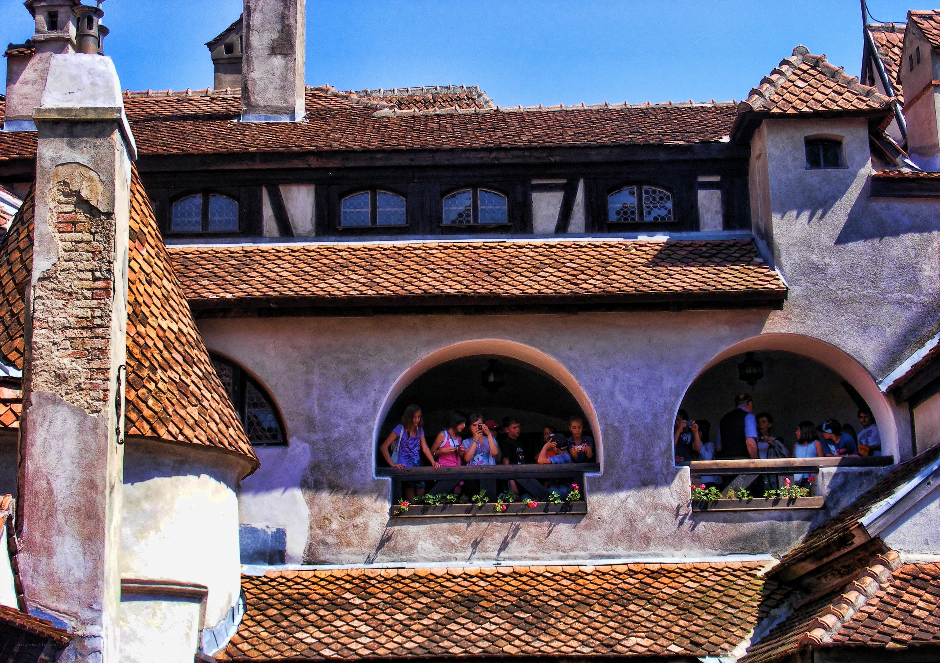 Tourists at historic building
