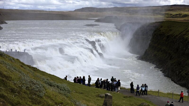 Tourists at Waterfall — Green