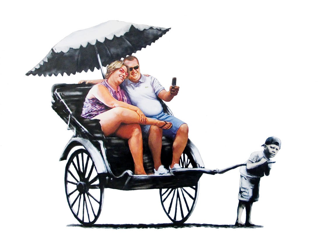 Tourists in a rickshaw
