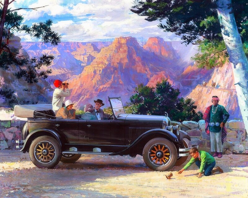 Tourists in Vintage Car