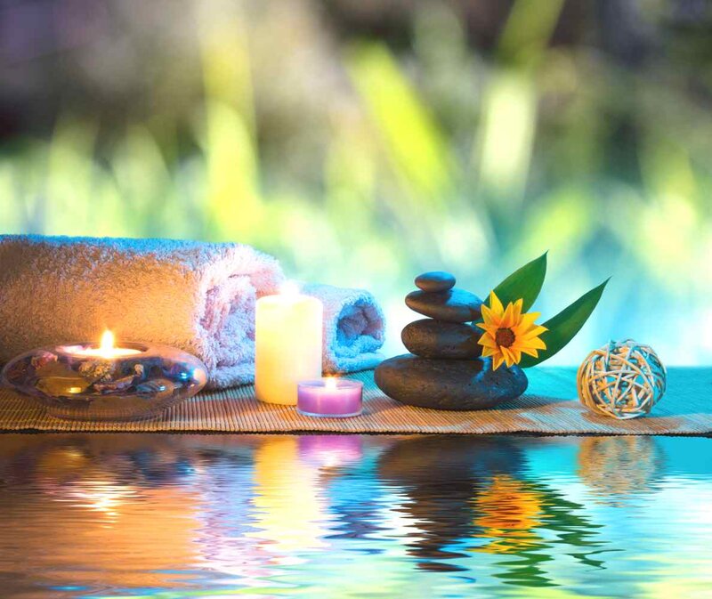 Towel and Candles on Mat — Blue, Serene