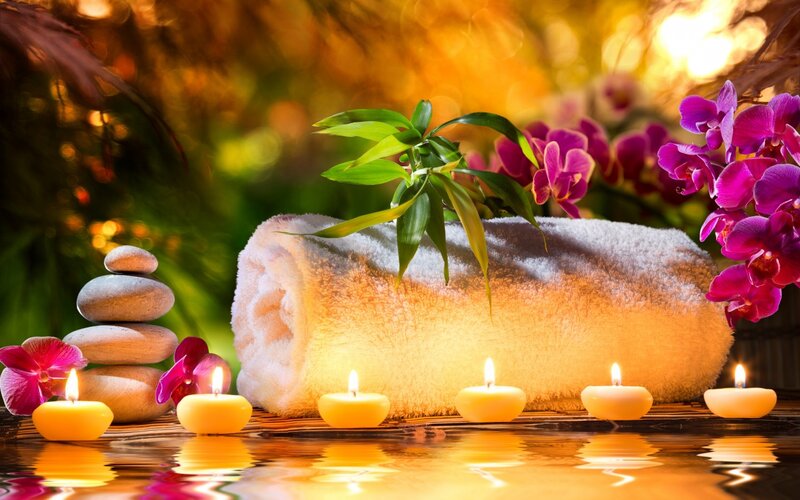 Towel with Candles and Flowers