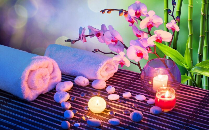 Towels and Orchids on Mat