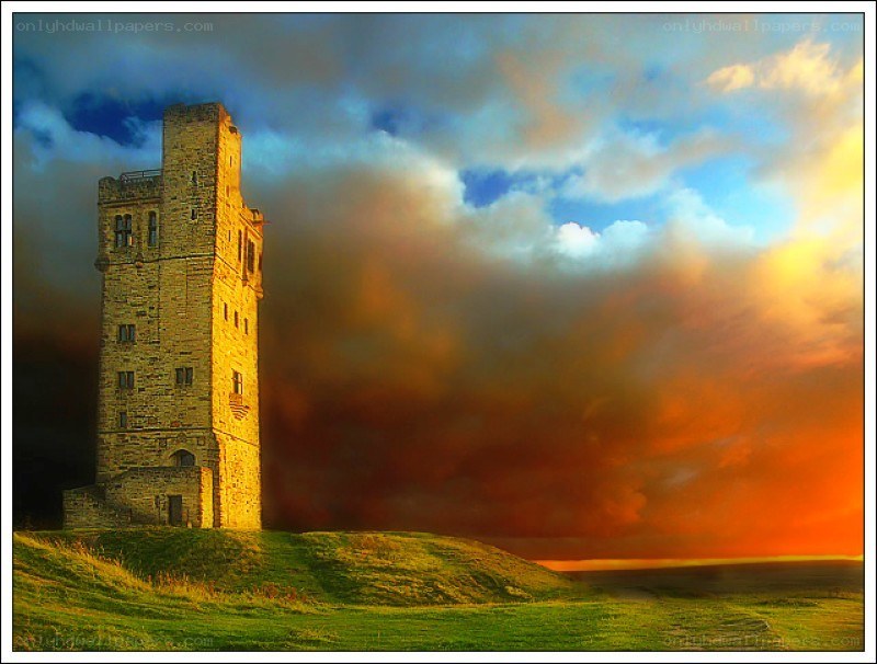 Tower at sunset on a hill