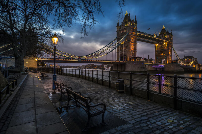 Tower Bridge at Dusk — Blue, Dramatic, Night, Photograph