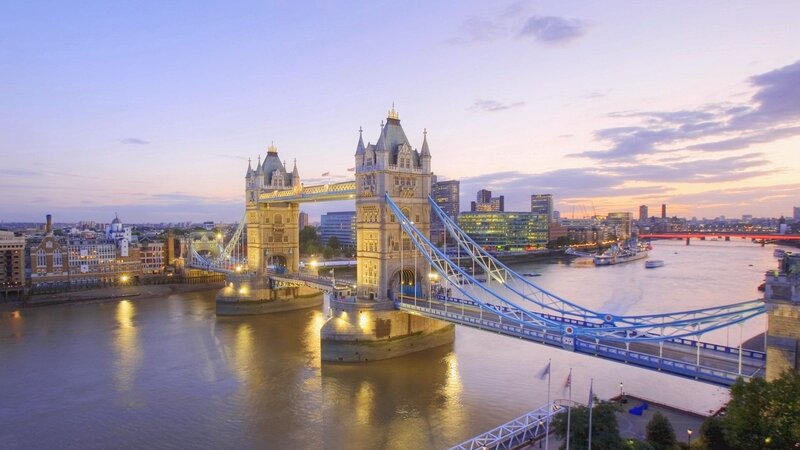 Tower Bridge at Dusk — Blue, Serene, Sunset, Photograph, River Thames