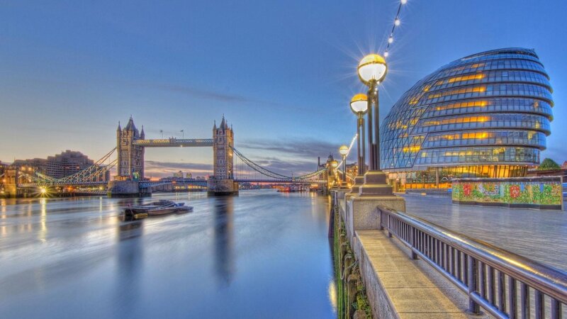 Tower Bridge at Dusk — Blue, Serene, Sunset, Photograph