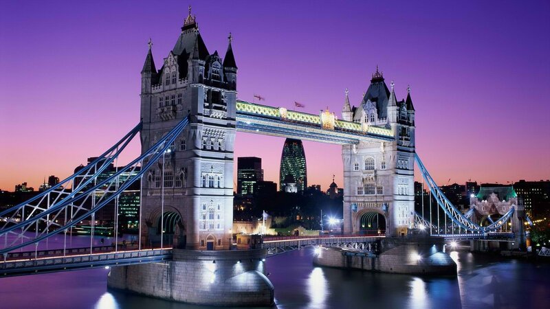 Tower Bridge at Dusk — Purple, Dramatic, Sunset, Photograph, London Skyline, River Thames