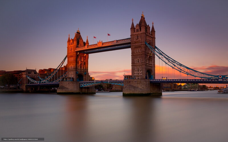 Tower Bridge at Dusk — Purple, Serene, Sunset, Photograph