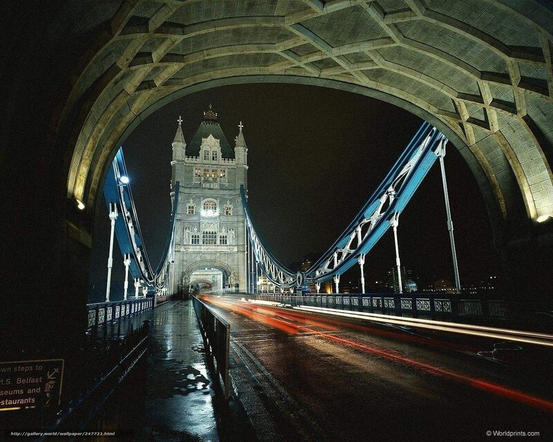 Tower Bridge at Night — Black, Dramatic, Photograph, Car Lights