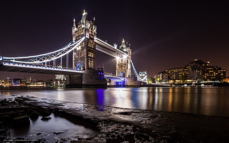 Tower Bridge at Night — Black, Dramatic, Photograph, River, Cityscape