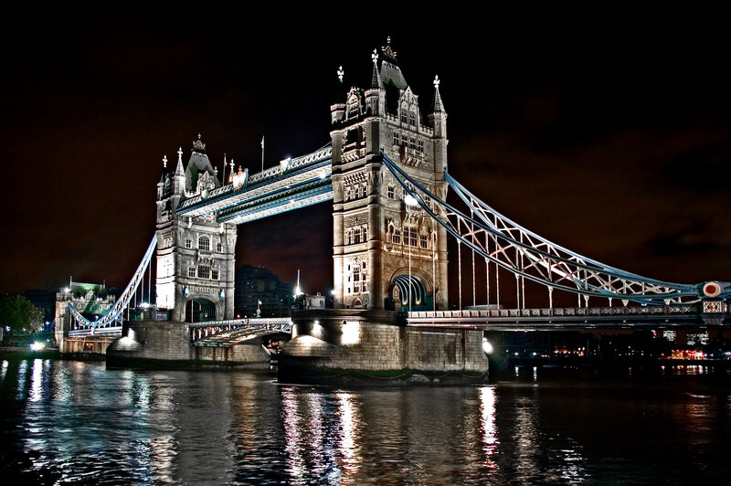 Tower Bridge at Night — Black, Dramatic, Photograph, River, Sky