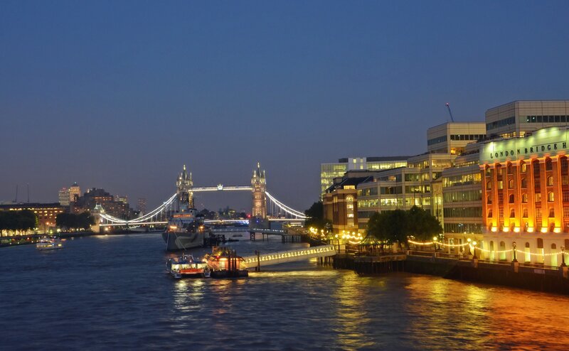 Tower Bridge at Night — Blue, Calm, Photograph