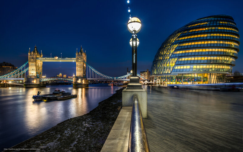 Tower Bridge at Night — Blue, Dramatic, Photograph, City Hall Building