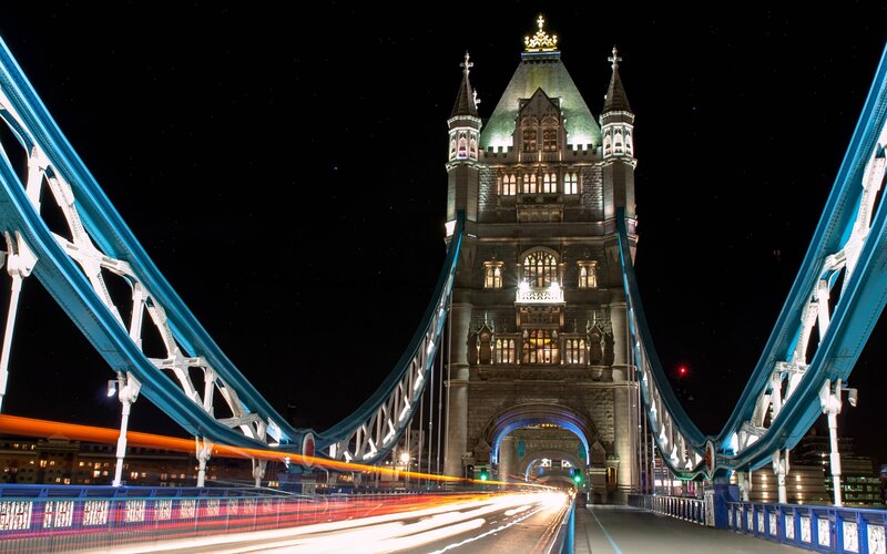 Tower Bridge at Night — Blue, Dramatic, Photograph, Lights