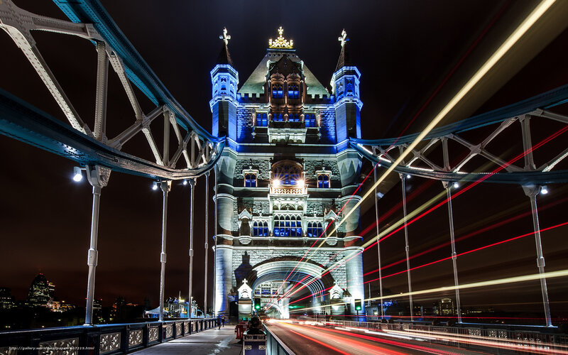 Tower Bridge at Night — Blue, Dramatic, Photograph, Lights, Traffic
