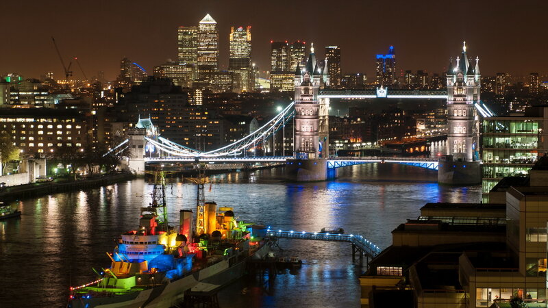 Tower Bridge at Night — Blue, Dramatic, Photograph, London Skyline