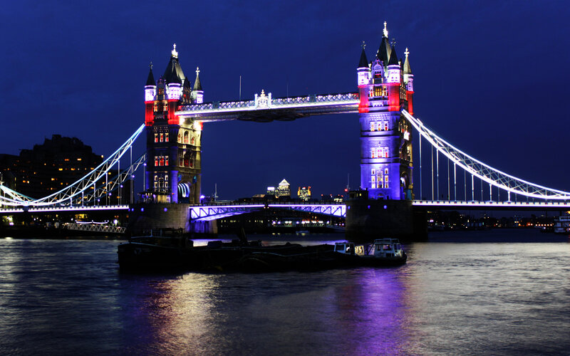 Tower Bridge at Night — Blue, Dramatic, Photograph, River, Boats