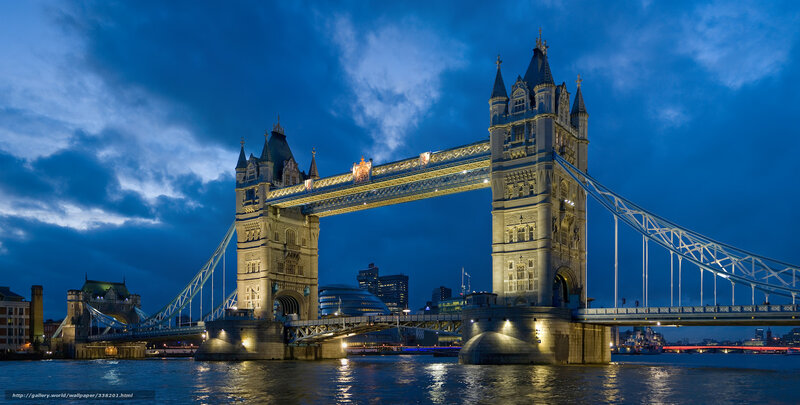 Tower Bridge at Night — Blue, Dramatic, Photograph, River, City Skyline