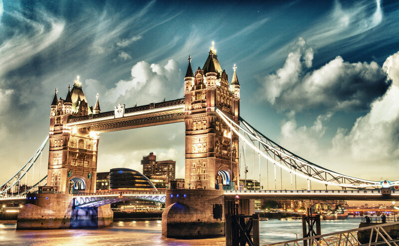 Tower Bridge at Night — Blue, Dramatic, Photograph, River, Sky, Cityscape