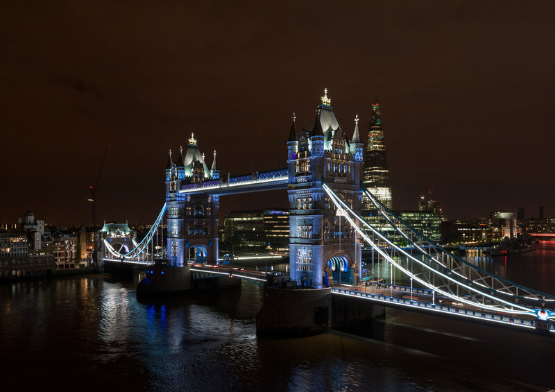 Tower Bridge at Night — Blue, Dramatic, Photograph, River Thames