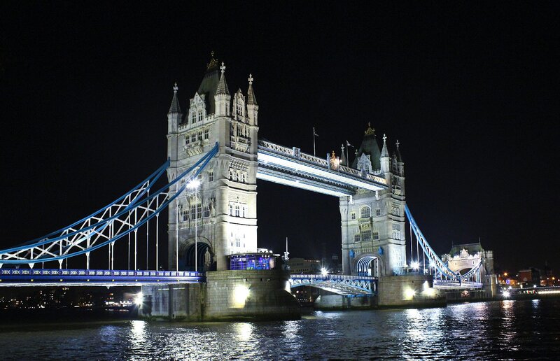 Tower Bridge at Night — Blue, Dramatic, Photograph, River