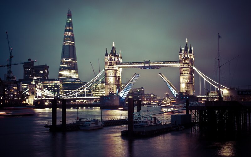 Tower Bridge at Night — Blue, Dramatic, Photograph, the Shard, River