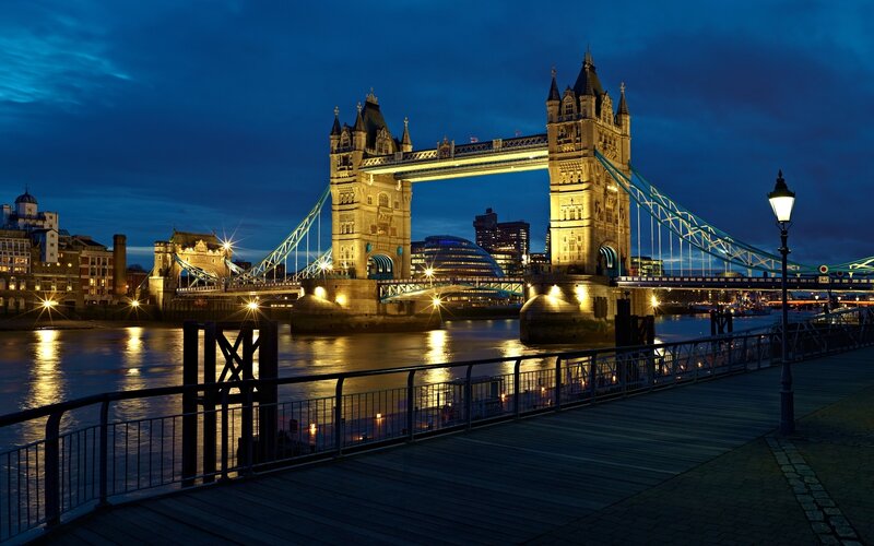 Tower Bridge at Night — Blue, Serene, Photograph, River, Cityscape