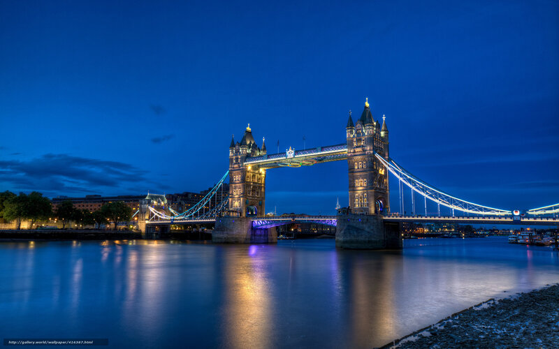Tower Bridge at Night — Blue, Serene, Photograph, River, Sky