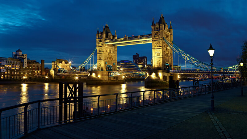 Tower Bridge at Night — Blue, Serene, Photograph, River