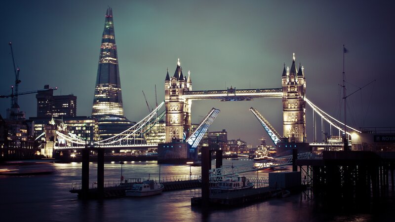 Tower Bridge at Night — Dark Blue, Dramatic, Photograph, the Shard