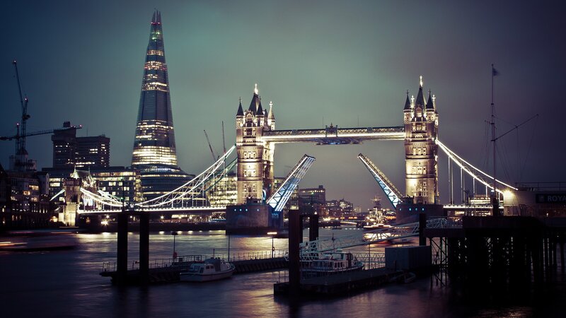 Tower Bridge at Night — Dark Blue, Dramatic