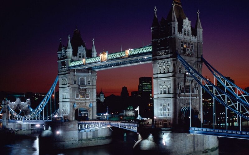 Tower Bridge at Night — Purple, Dramatic, Photograph, River, City Skyline, Sky