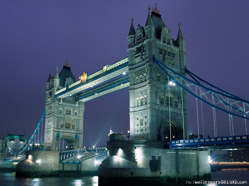Tower Bridge at Night — Purple, Dramatic, Photograph, River, Sky, Lights