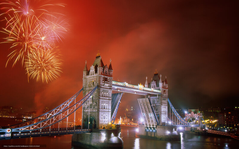 Tower Bridge at Night — Red, Celebratory, Photograph
