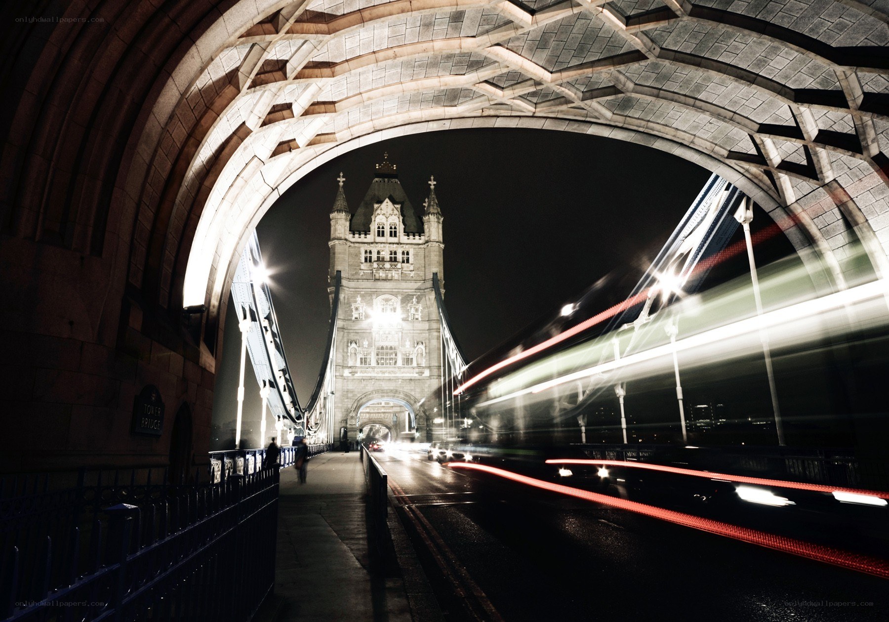 Tower Bridge at night with light trails