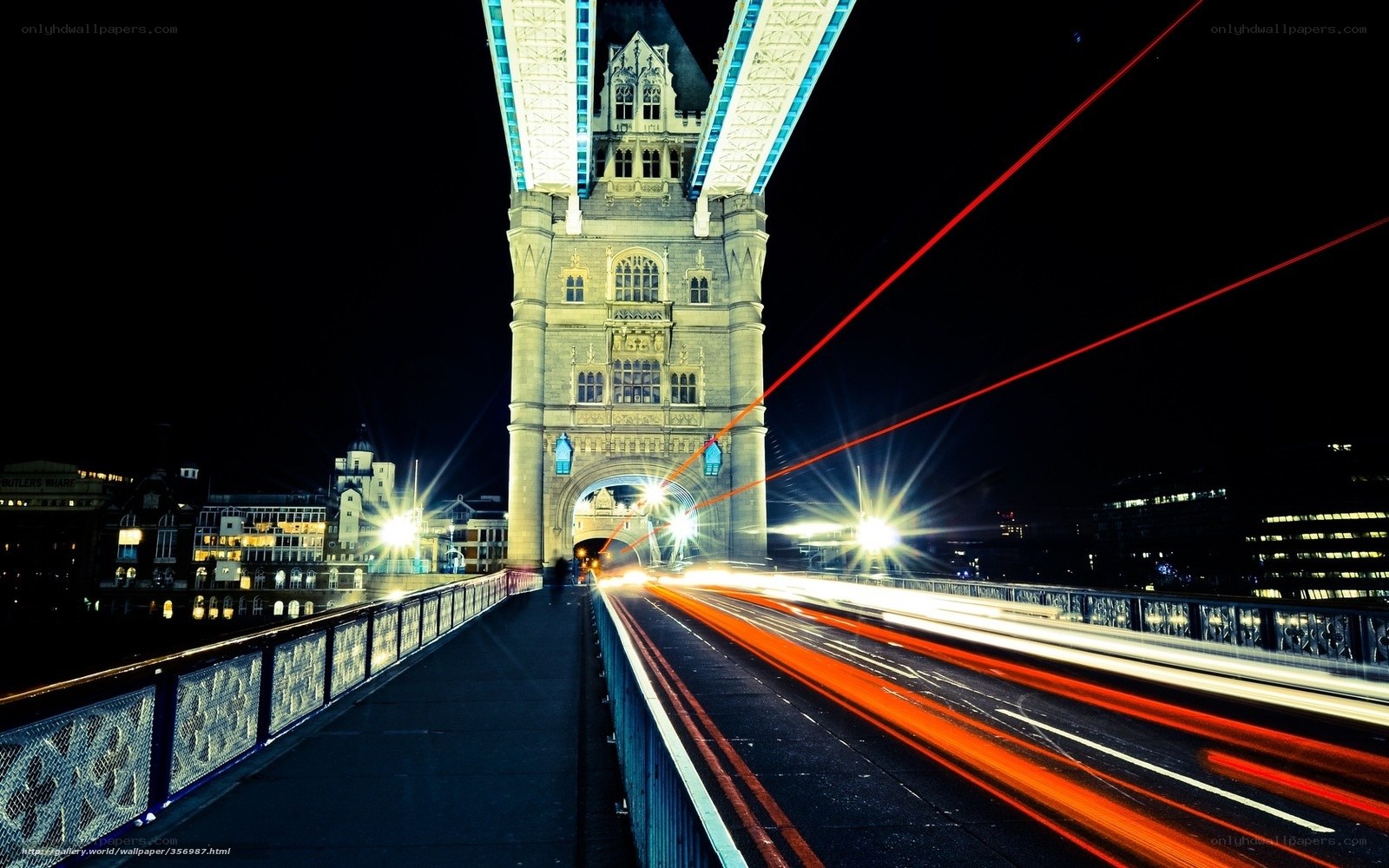 Tower Bridge at night with light trails