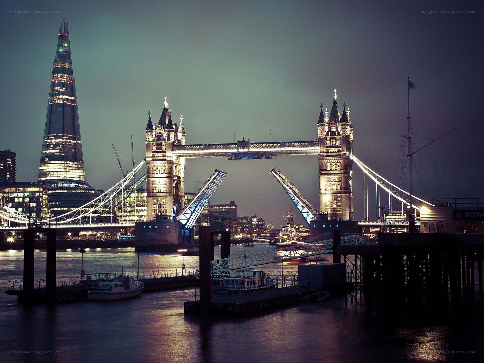 Tower Bridge at night with The Shard