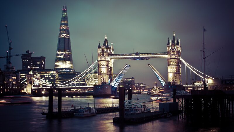 Tower Bridge at night with The Shard