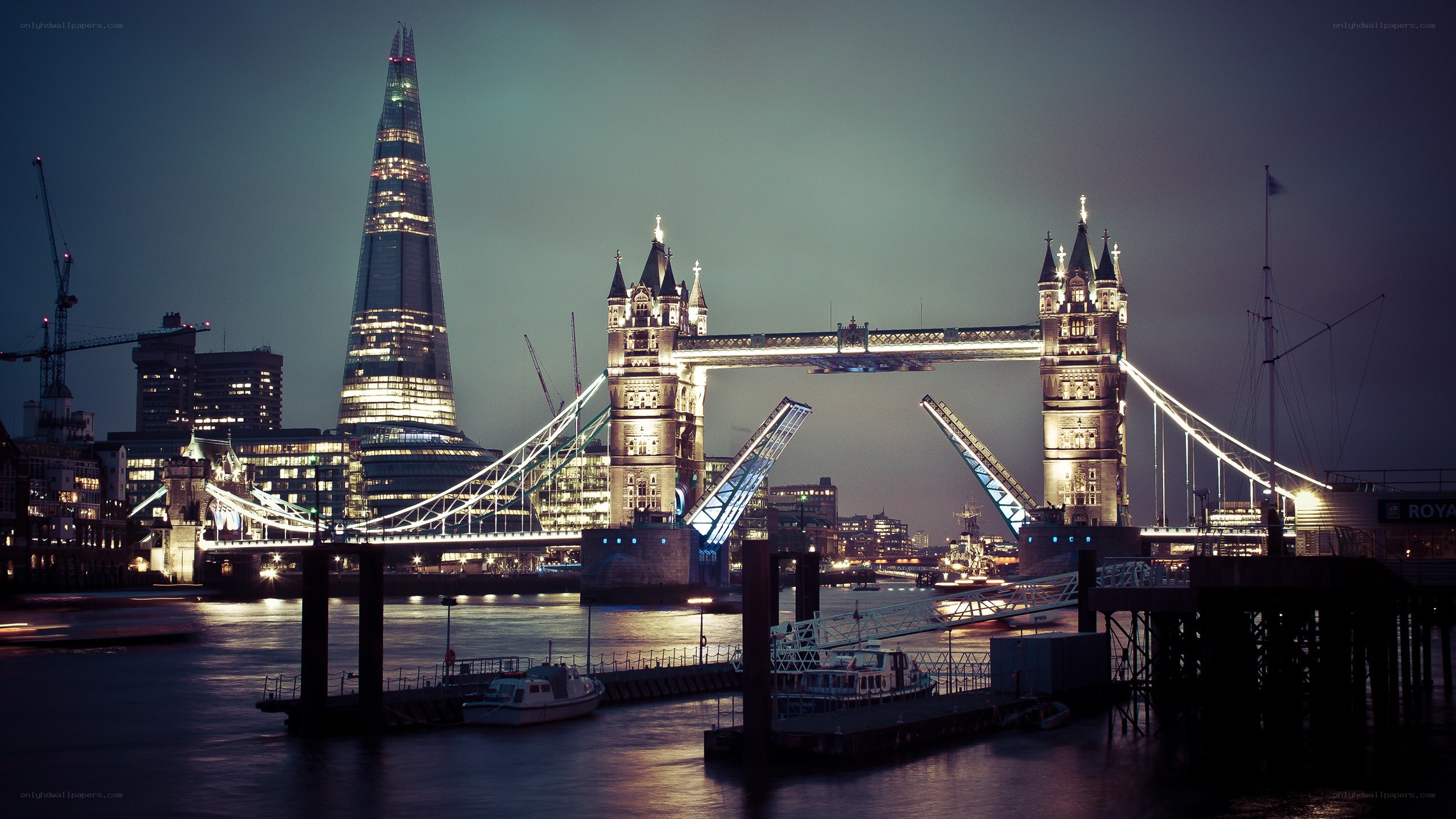 Tower Bridge at night with The Shard