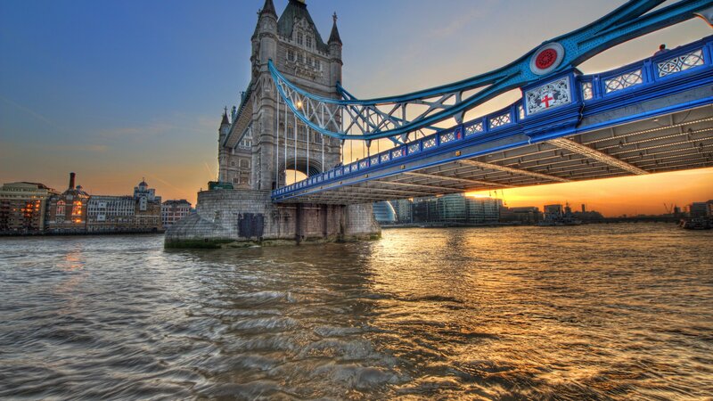 Tower Bridge at Sunset — Blue, Dramatic, Photograph, River, Cityscape, Sky