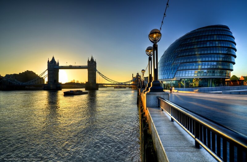 Tower Bridge at Sunset — Blue, Dramatic, Photograph, River, Modern Building