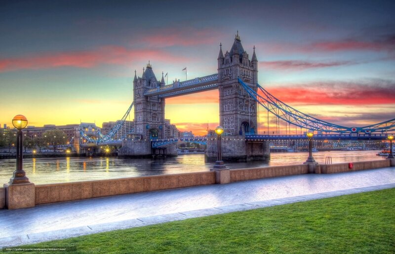 Tower Bridge at Sunset — Blue, Dramatic, Photograph, River, Sky, Streetlights