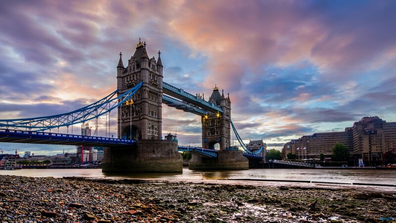 Tower Bridge at Sunset — Blue, Dramatic, Photograph, River, Sky
