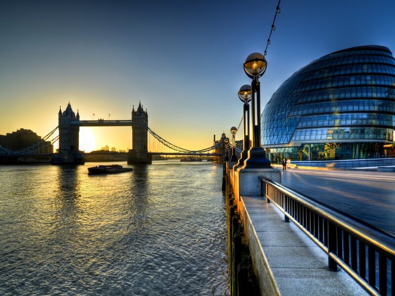 Tower Bridge at Sunset — Blue, Serene, Photograph