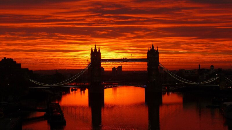 Tower Bridge at Sunset — Orange, Dramatic, Photograph, Sky