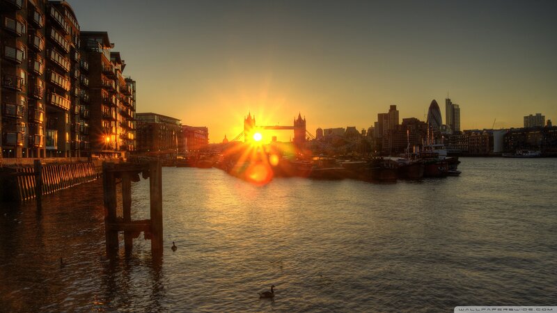 Tower Bridge at Sunset — Orange, Dramatic, Photograph