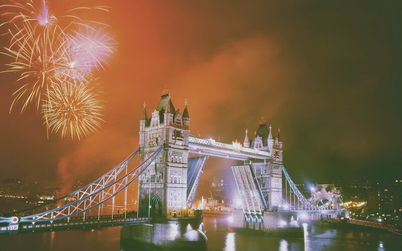 Tower Bridge Fireworks — Orange