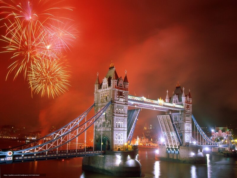 Tower Bridge Fireworks — Red, Dramatic, Night